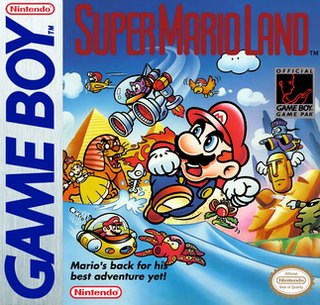 The Super Mario Land box art for Game Boy, showing Mario among pyramids and aircraft.