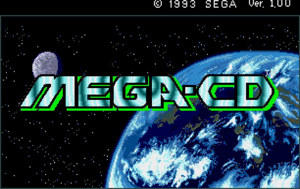 The Mega-CD startup screen: the chrome MEGA-CD logo over a view of Earth from space, with the line 1993 SEGA Ver. 1.00 along the top.