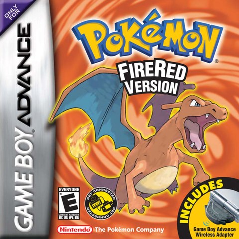 The Pokémon FireRed box art for Game Boy Advance, showing Charizard against a red background.